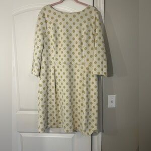 Boden‎ White and Gold Polka Dot Long Sleeve Dress Size 16